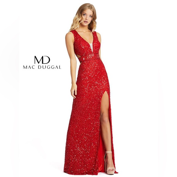 Red Sequins Evening Gown Prom Dress - Picture 6 of 8